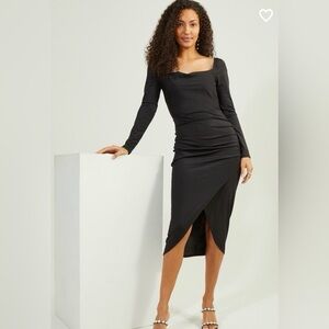 Altar’D State Women’s Evie Midi  Black  Satin Long Sleeve Dress Sz Large Chic